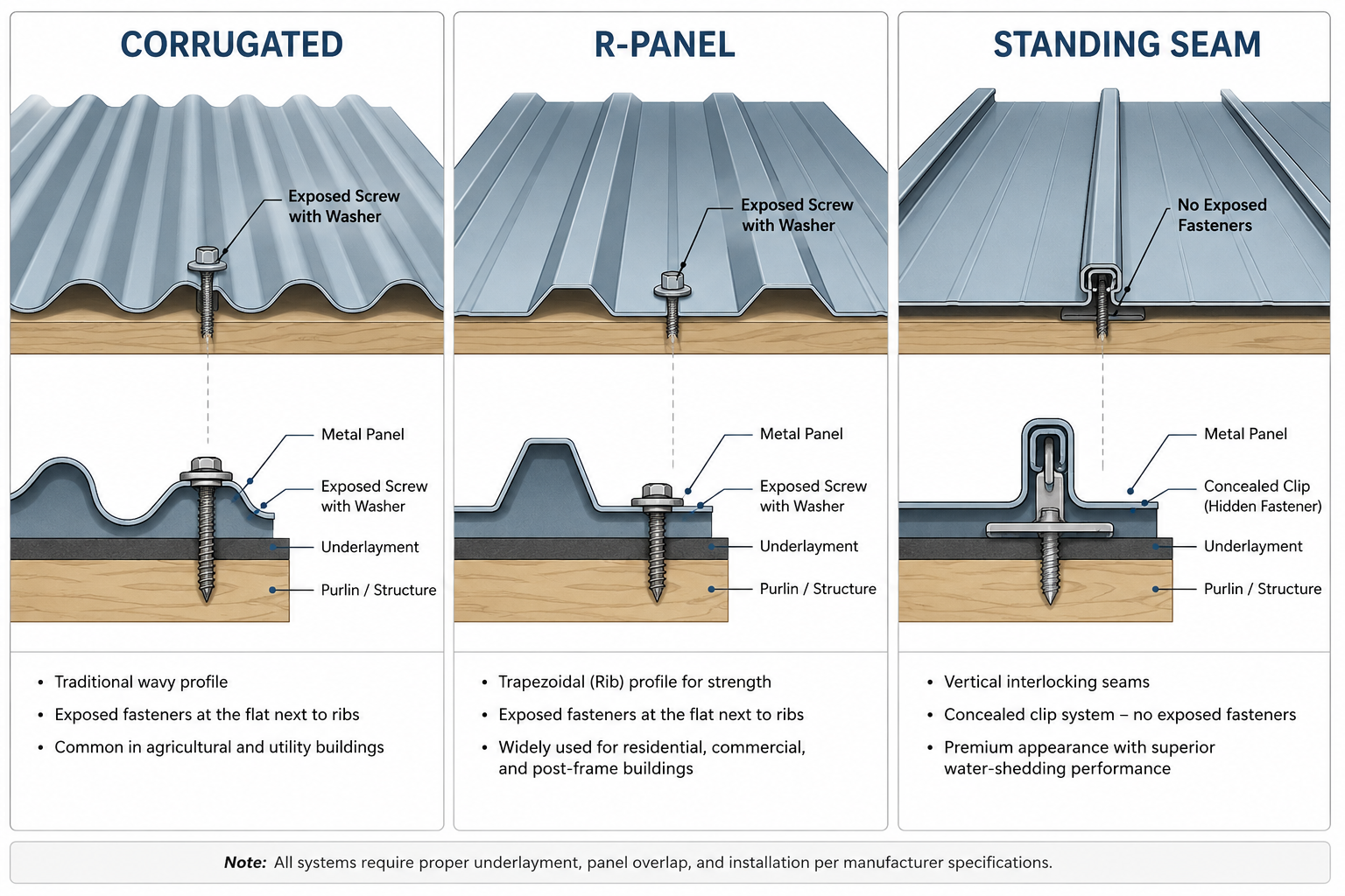 How Does Screw Placement Differ by Metal Roof Type?