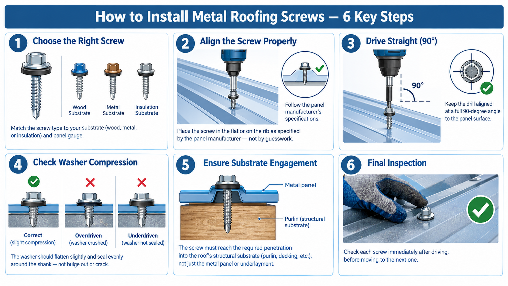 How to Fasten Screws Correctly on a Metal Roof?
