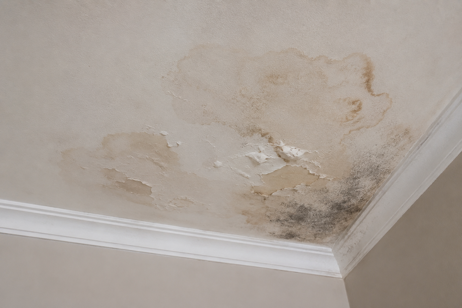 Interior signs of roof leak damage