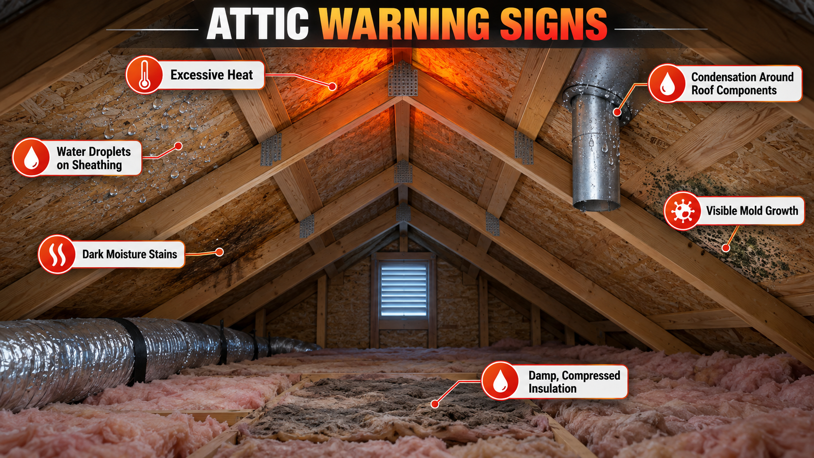 Attic heat, condensation, mold, and damp insulation