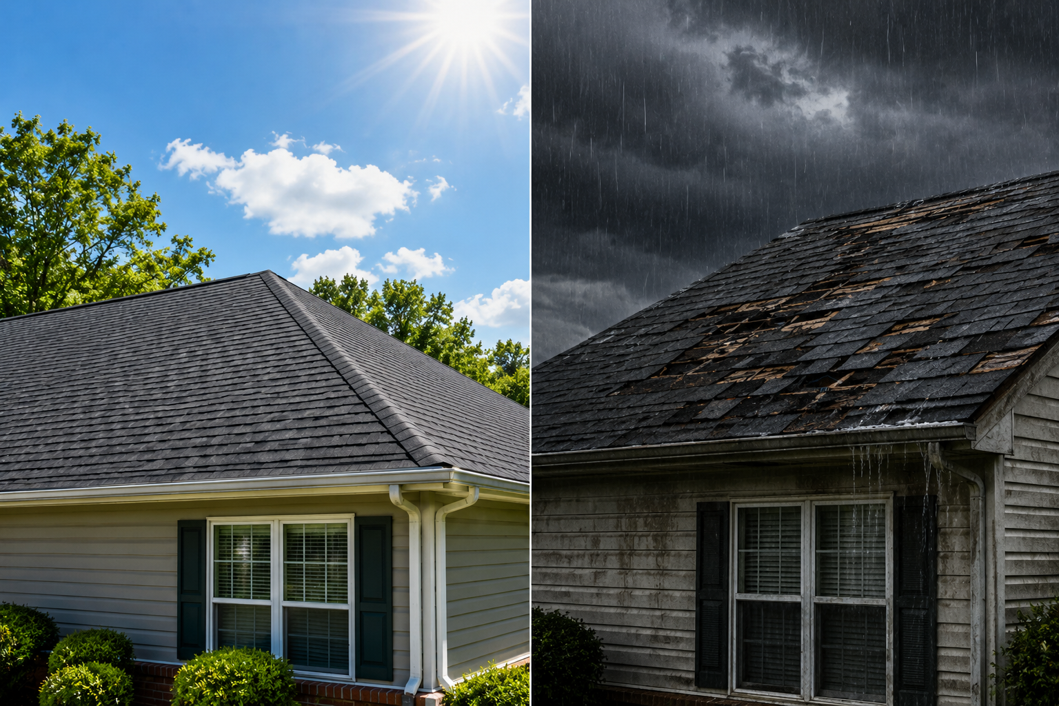 New roof versus storm-damaged roof