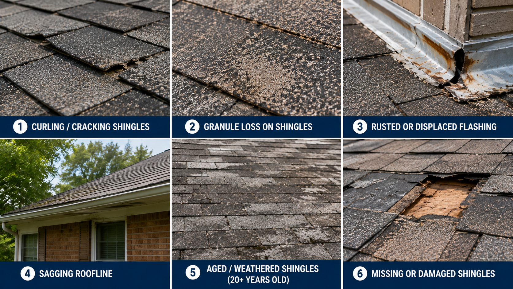 Roof warning signs shown in six panels