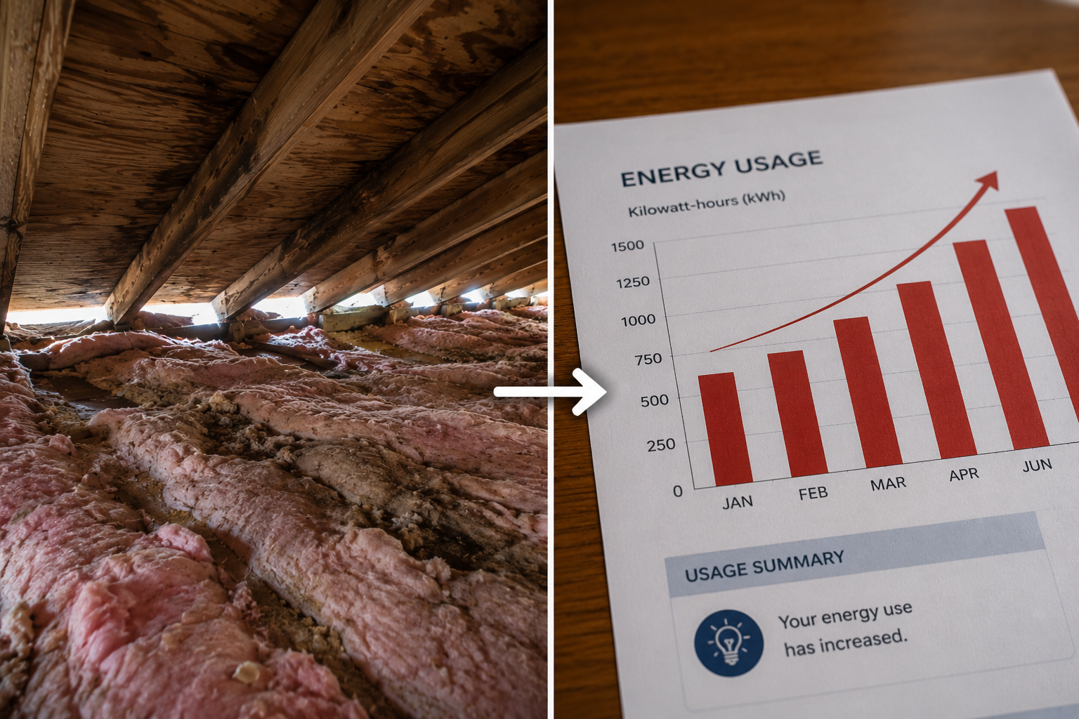 Attic insulation and rising energy usage.