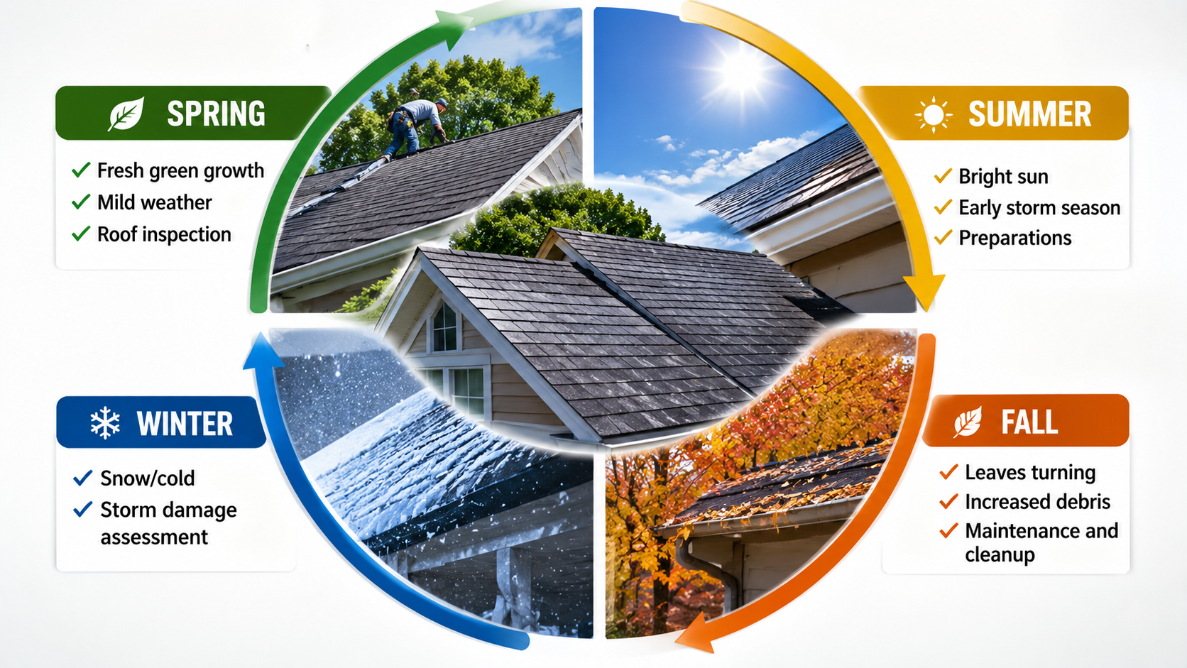 Four-season roof maintenance cycle infographic
