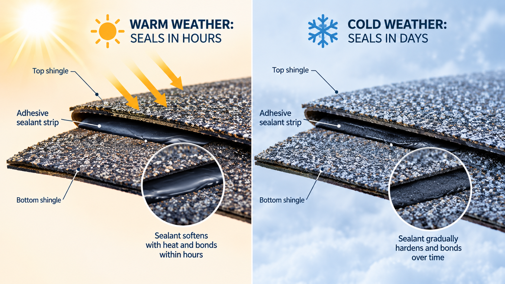 Shingles Take Longer to Seal in Cold Weather