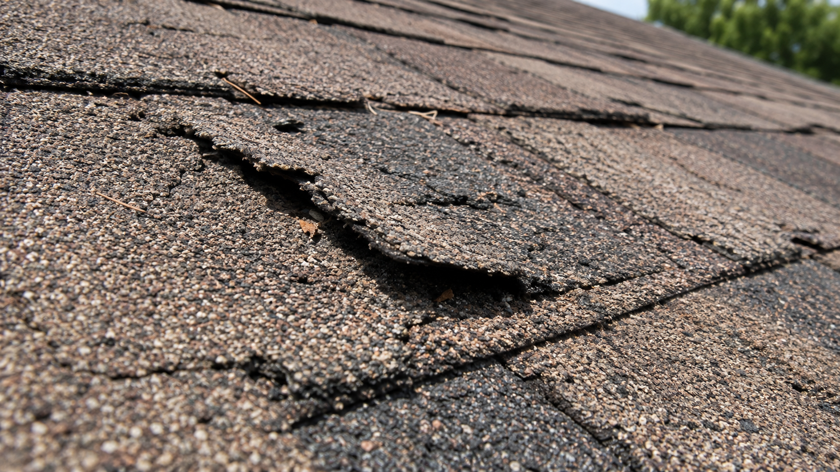 A roof with curling shingles