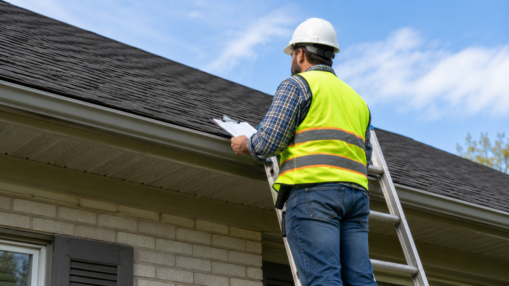 Roof inspector checking roof condition