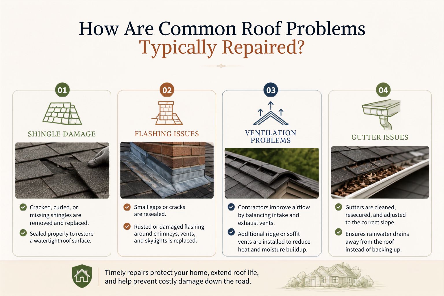 How Are Common Roof Problems Typically Repaired?