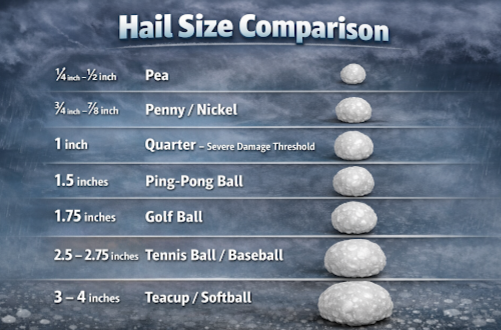Different hail sizes on roof