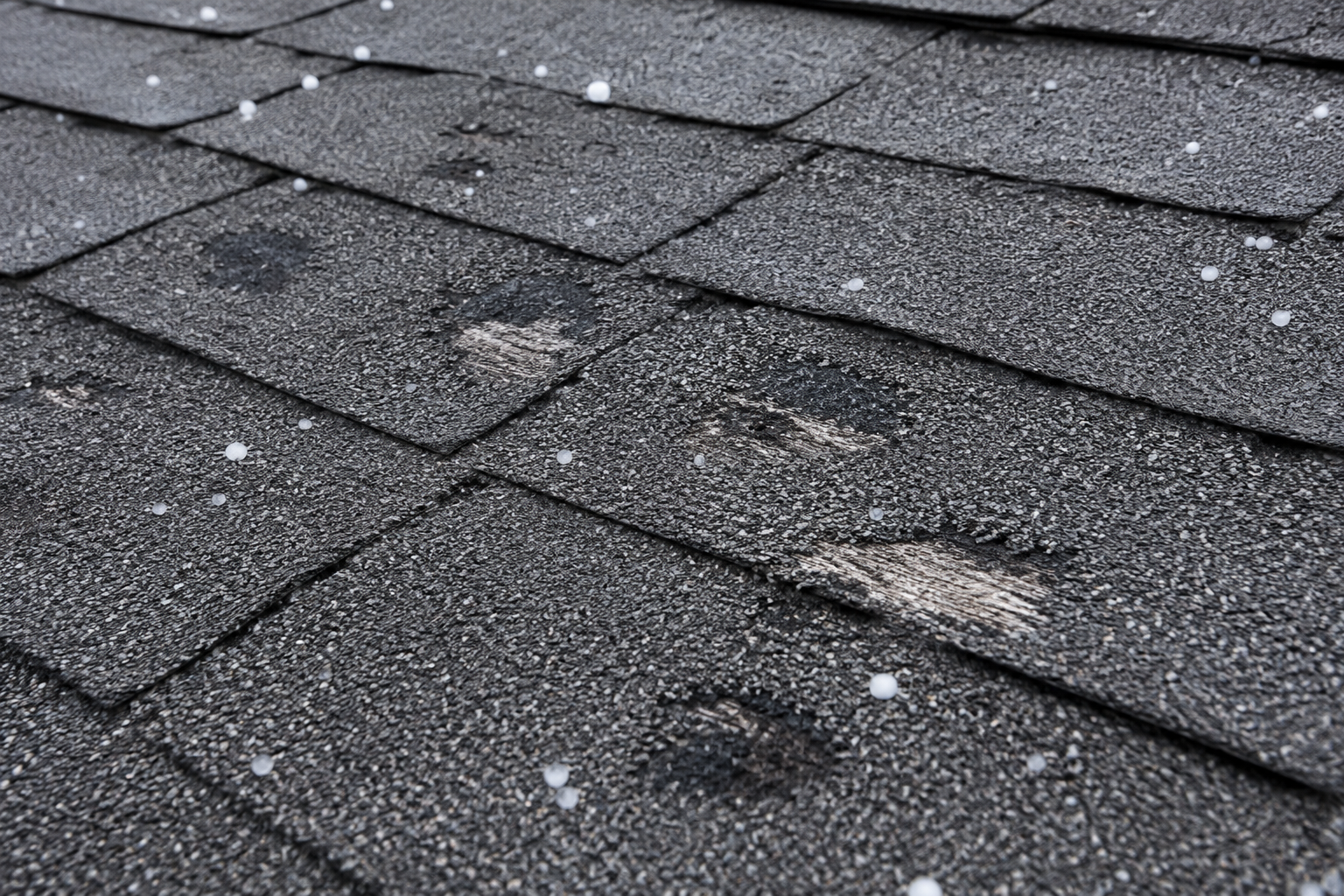 Hail damage on asphalt shingles