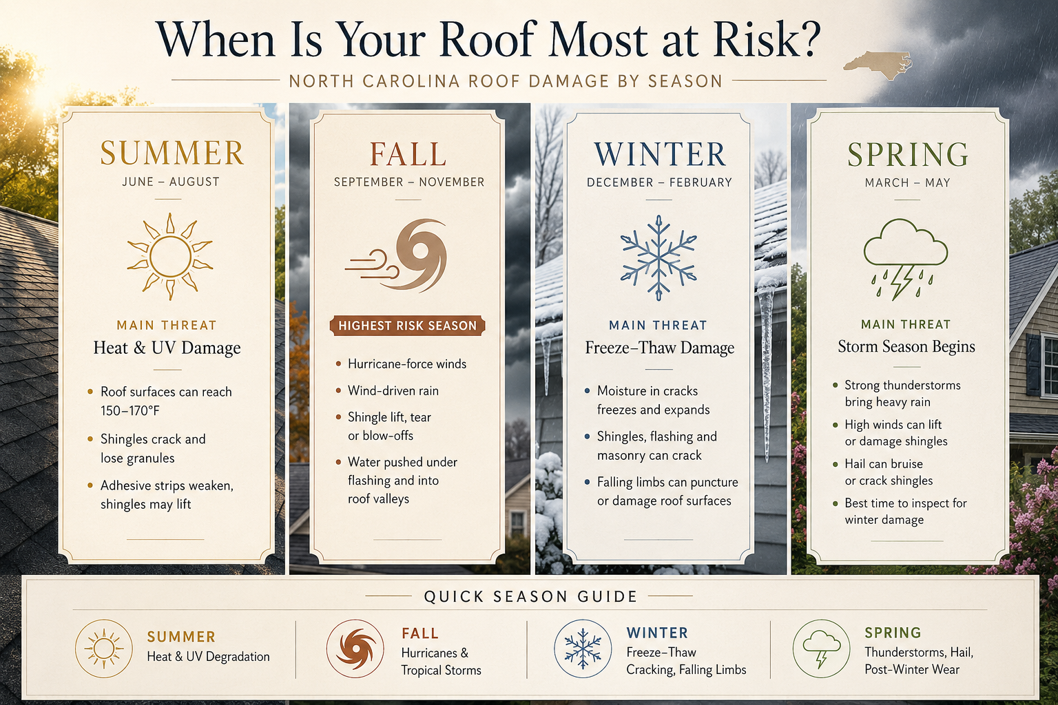 When Is Your Roof Most At Risk? NC Roof Damage By Season