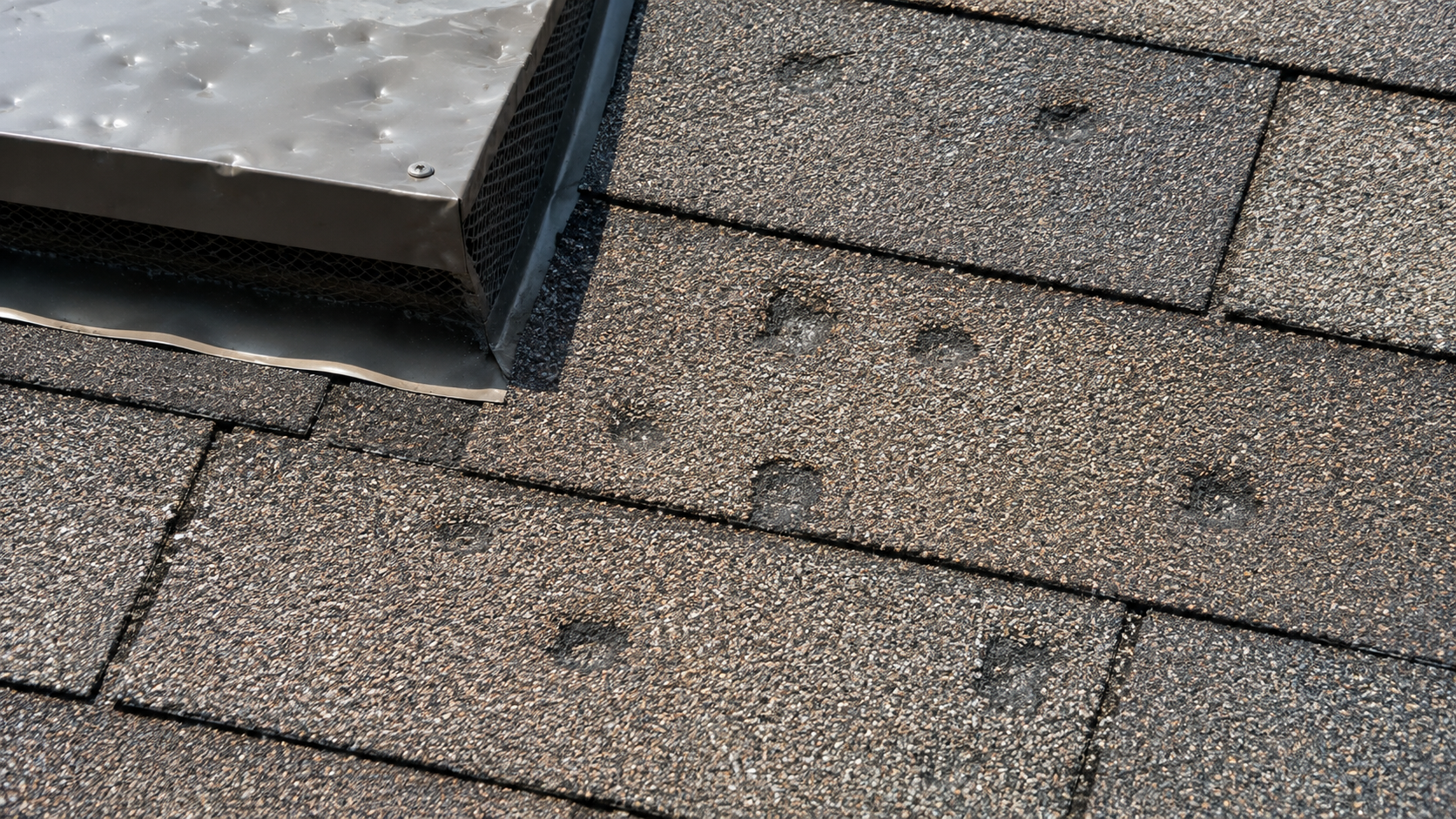 Hail damage on asphalt shingles