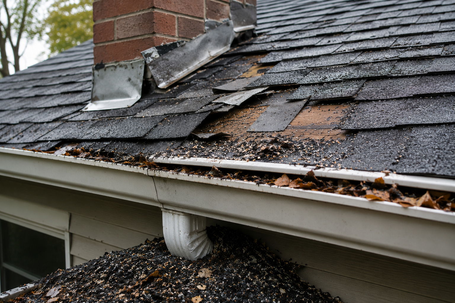 Roof damage after heavy rain in Wisconsin