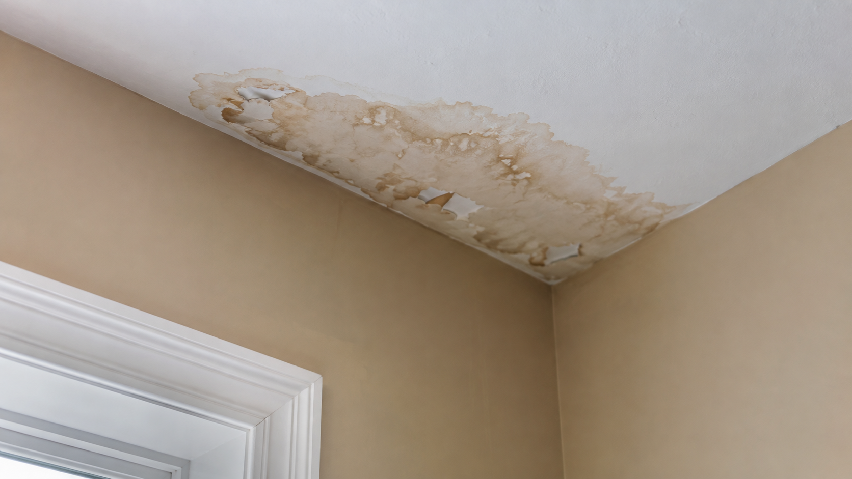 Ceiling water stain from roof leak