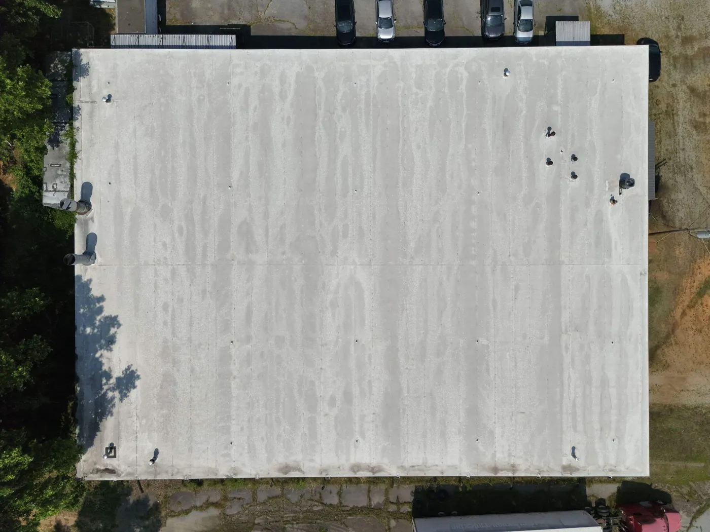Drone view of a commercial flat roof in Archdale, NC